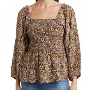 Madewell Lucie Smocked Peplum Floral Top size 8 (Medium)